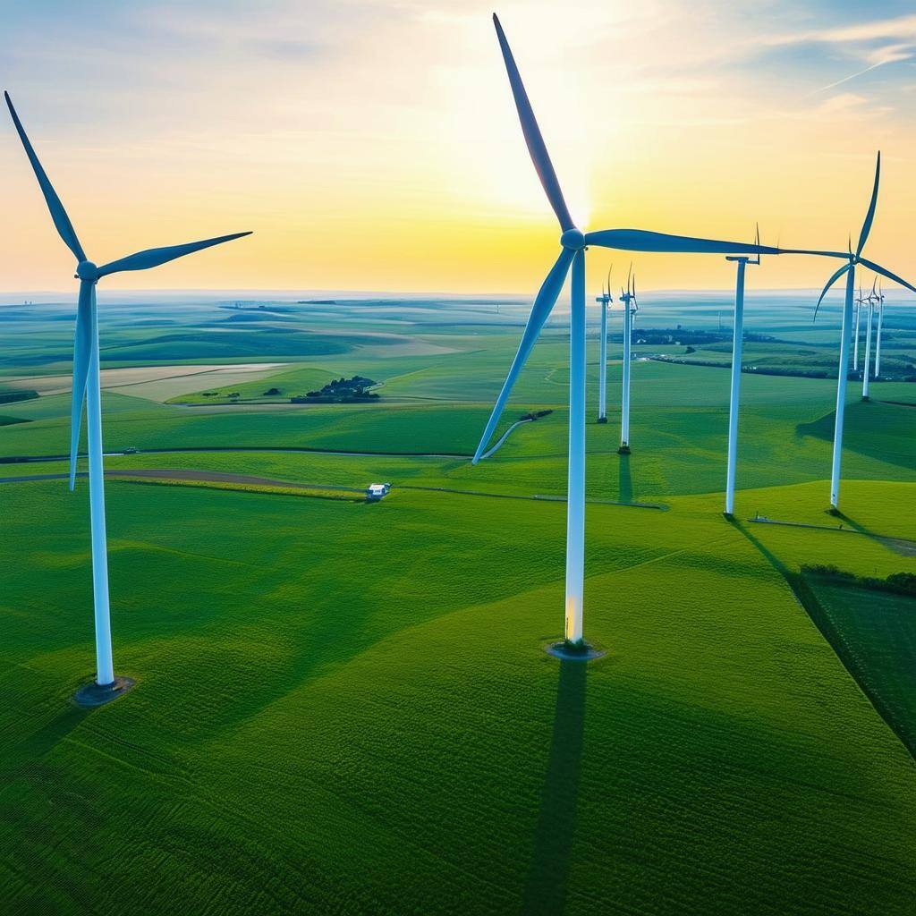 wind turbines in a green field